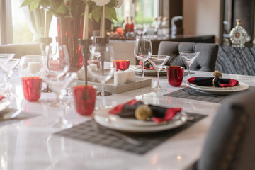 dining tableware and furniture set home interior background concept