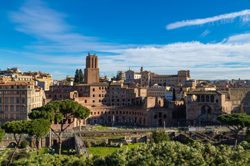 Fototapeta na wymiar Ruins of Trajan's Market (Mercati di Traiano) in Rome, Italy. Rome architecture and landmark.