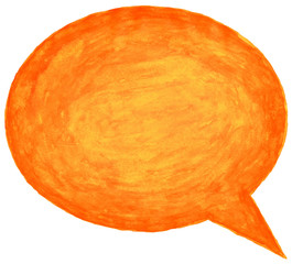 Orange ellipse speech bubble icon with watercolor paint texture isolated on white background.