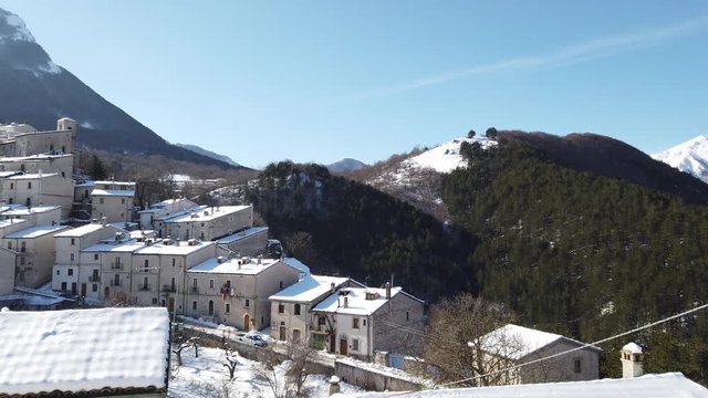 Civitella Alfedena on a sunny winter morning. Abruzzo, Italy.
