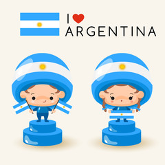 Boy and girl wearing national hat and holding national flags : Argentina : Vector Illustration