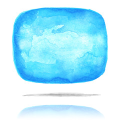 Blue square speech bubble icon with watercolor paint texture isolated on white background.