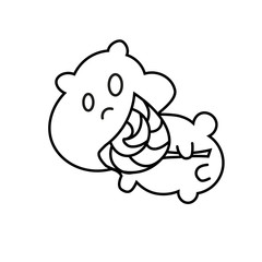Naklejka premium vector line hamster eating a giant candy