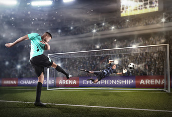 Obraz na płótnie Canvas player taking a shot during the soccer match