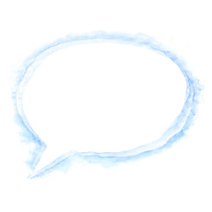 Blue ellipse speech bubble icon with watercolor paint texture isolated on white background.