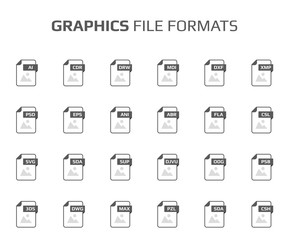 Flat style icon set. Graphic design, vector file type, extencion. Document format. Pictogram. Web and multimedia. Computer technology.