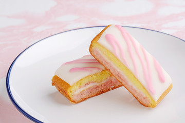 closeup two english angel cake slices