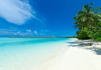 Velvet curtains Tropical beach tropical Maldives island with white sandy beach and sea