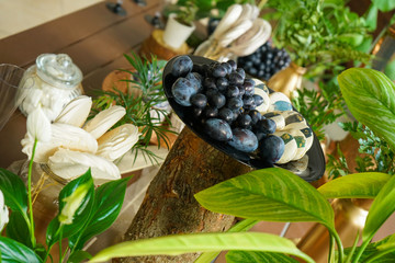 tasty sweet food on the wooden table waiting for the party! nobody.