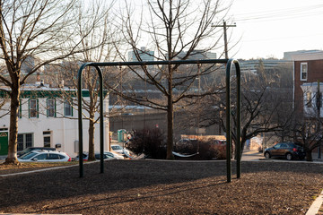 Swing set in park in winter