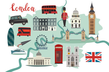 London illustrated map vector. Abstract colorful atlas poster. Illustrated abstract map of London, England - 245747704