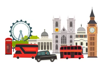 Foto op Canvas London skyline vector Illustration. Architecture and transport. England landmark, London city abstract street cartoon style. Isolated on white background. Travel to United Kingdom Great Britain © coffeee_in