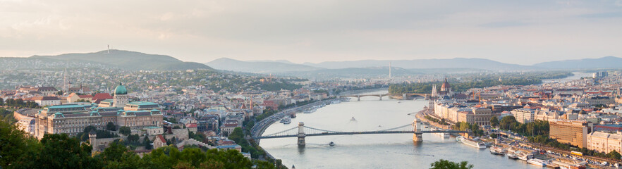 Fototapeta na wymiar Wide panoramic view of Budapest and the Danube river