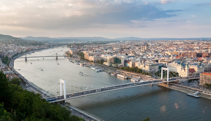Aerial view of the beautiful city of Budapest and the Danube river