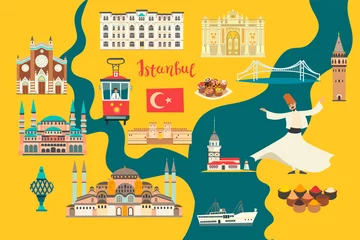 Bunte Vektorkarte der Stadt Istanbul. Berühmtes Gebäude in Istanbul. Kartenatlas der Moschee und der Sehenswürdigkeiten der Türkei © coffeee_in