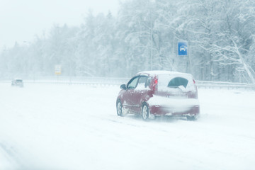 city traffic car road winter snow. car on the highway