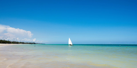 Sailboat at the diani beach in Kenya. Beautiful view on ocean