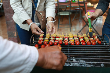 Barbeque Grill Street Food in thailand,Eat outdoors in a happy family.