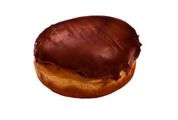 Single chocolate-filled donut on white background cutout, Baden Wuerttemberg, Germany, Europe
