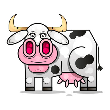 Cute cartoon cow with pink udder vector logo