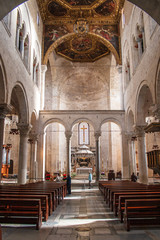 Interior of Basilica di San Nicola (Basilica of Saint Nicholas). It is a pilgrimage destination for Roman Catholics and Orthodox Christians from Eastern Europe, Bari, Puglia, Italy