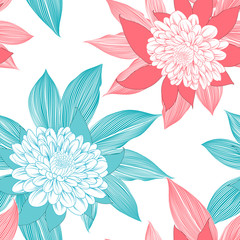Seamless abstract pattern with chrysanthemum flowers