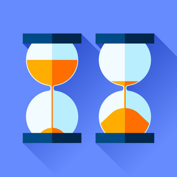 Hourglass icons set in flat style, sandglass on color background. Vector design elements for you project 