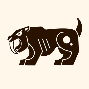 Angry saber-toothed tiger . Prehistoric era. Vector logo for t-shirt