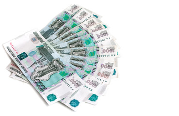 Russian banknotes on white background