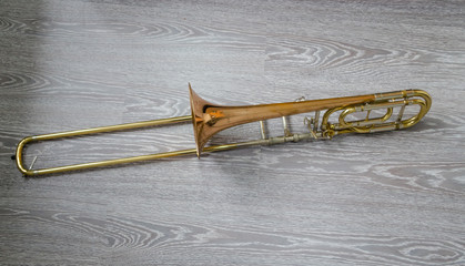 Fototapeta na wymiar copper colored trombone