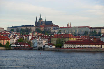 Prague castle and city view from the river 