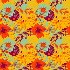 Bright summer pattern. Background with flowers, vector. Abstract spring and summer design