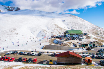 Panoramic view of ski center of Velouchi mountain near Karpenisi in Evritania, Greece