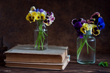 Pansies and old books