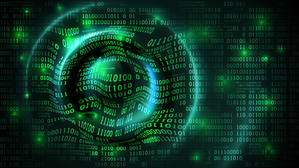 Fototapeta premium Abstract data array matrix cyberspace with digits, futuristic background with binary code and circular waves, firewall, big data, vector