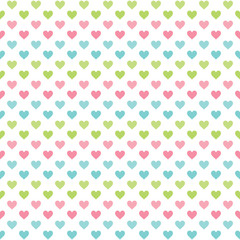 Cute seamless retro background with love hearts in pretty pastel colors. Colorful mini print for baby shower, Mother's Day, Valentine's Day, gift wrapping paper, textiles, scrapbook, surface textures.