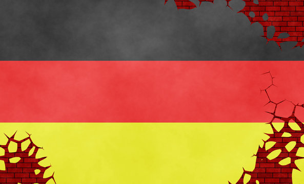 Illustration of a German flag, imitation of a painting on the cracked wall