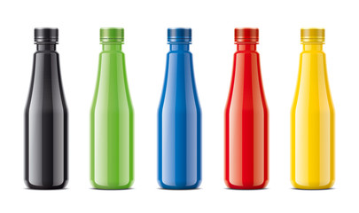 Bottles for juice, dairy drinks and other. Colored, not transparent version 