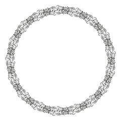 Vintage frame border leaf scroll floral ornament engraving retro flower pattern antique style swirl decorative design element black and white filigree vector wedding invitation greeting card