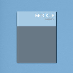 Cover page of magazine. Magazine mockup. Isolation on blue background. Can be used for business presentations and advertisements. Realistic vector