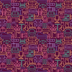 Seamless furniture background. Vector pattetn with linear icons