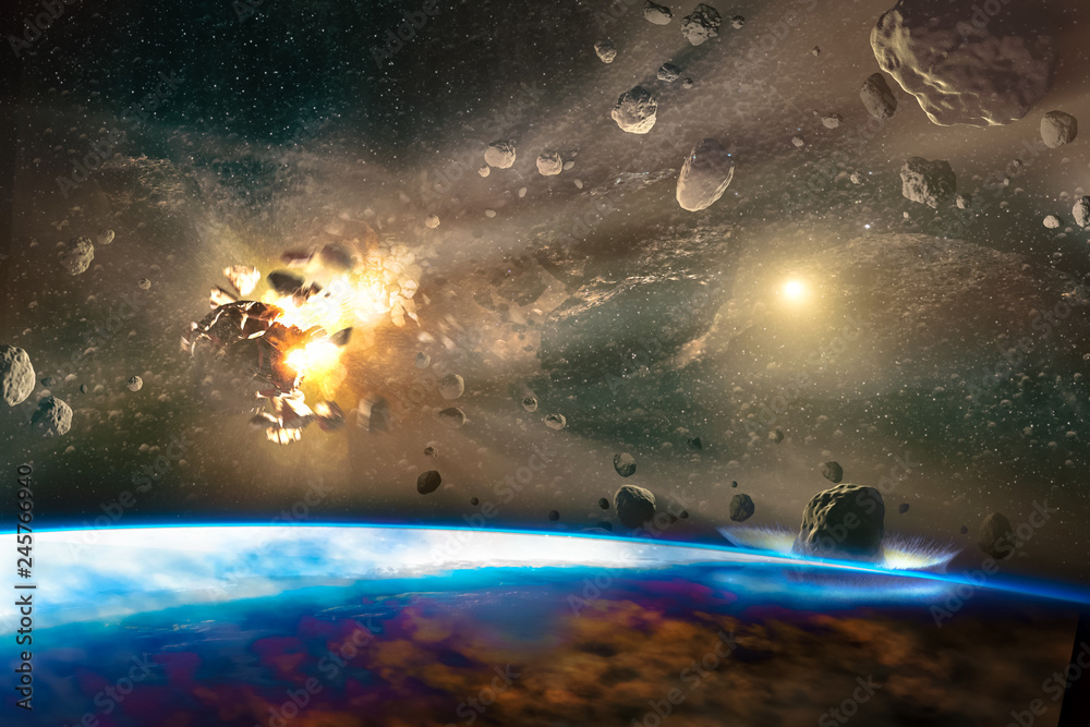 Canvas Prints falling meteorites of asteroids in the earth's atmosphere. apocalpsis concept. elements of this imag