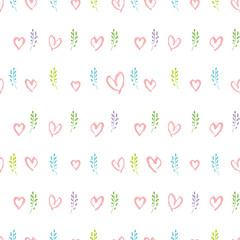 Vector seamless pattern spring branches and hearts. Romantic hand drawn graphics background. Trendy design concept for fashion textile print.