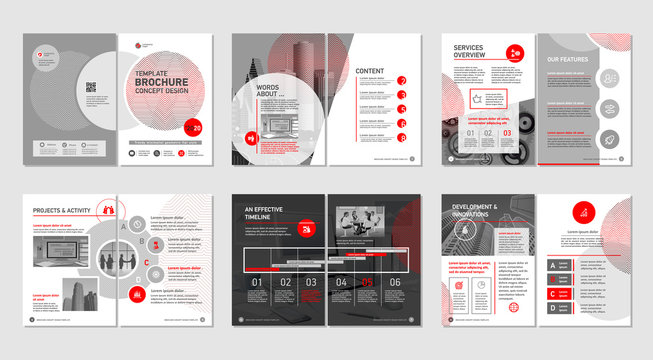Brochure creative design. Multipurpose template, include cover, back and inside pages. Trendy minimalist flat geometric design. Vertical a4 format.