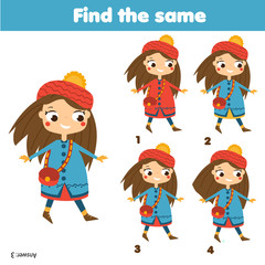 Find the same pictures children educational game. Find two identical girls