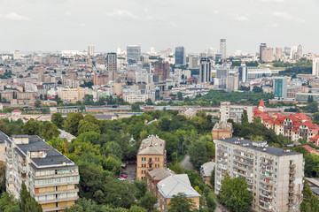 Fototapeta na wymiar Kiev city skyline from above, downtown cityscape, capital of Ukraine.