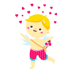 Cute Cupid with love arrows. cartoon St Valentines day character. Amur boy. Isolated angel for romantic valentines design