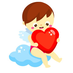 Cute Cupid with big heart. cartoon St Valentines day character. Amur boy. Isolated angel for romantic valentines design