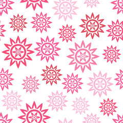 Seamless pattern with abstract flowers. Tribal stars isolated on white background. Vector illustration.