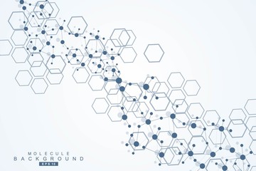 Science network pattern, connecting lines and dots. Technology hexagons structure or molecular connect elements.
